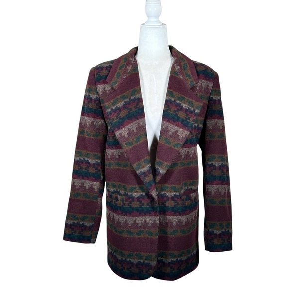 VINTAGE Italian Wool Southwest Print Single Breasted Structured Blazer - Picture 7 of 13